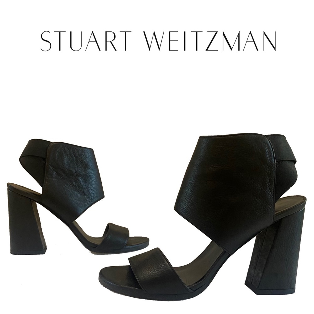 STUART WEITZMAN black leather block heel sandals